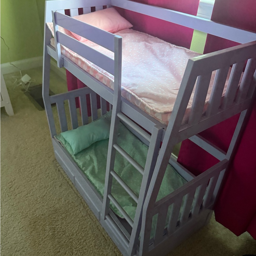 Doll Lavender Bunk Bed with Pink and Green Bedding